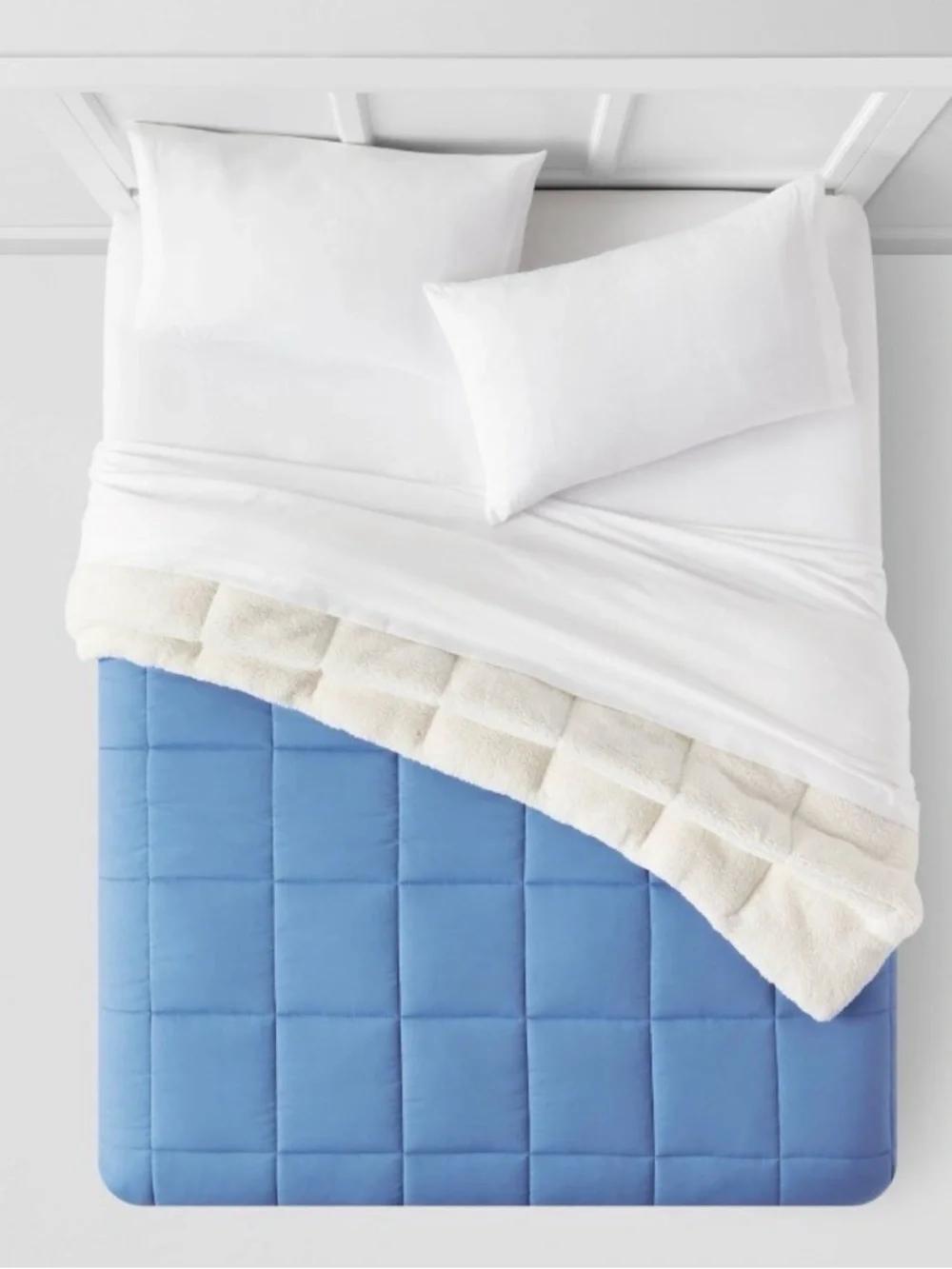 Twin/Twin Extra Long Faux Shearling Washed Microfiber Reversible Comforter Blue